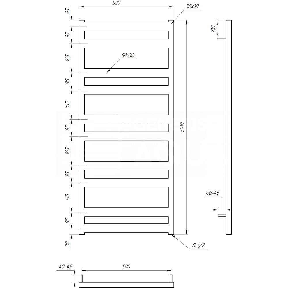 Полотенцесушитель Genesis-Aqua Fom 100x53 см
