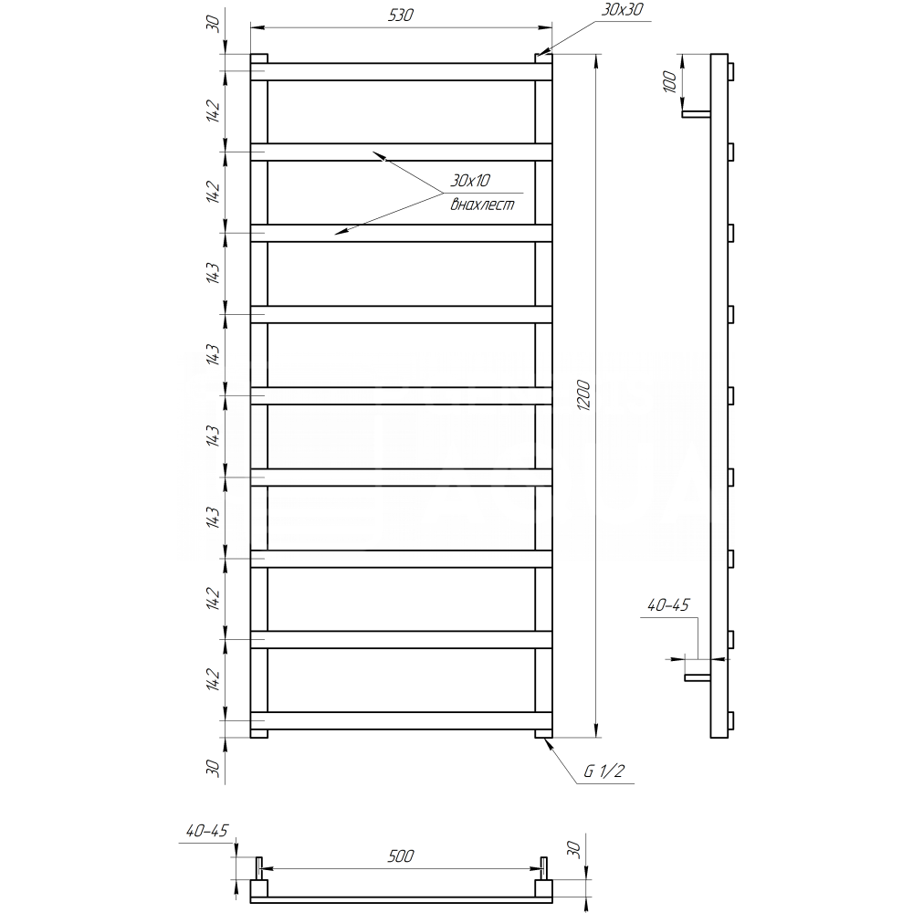 Полотенцесушитель Genesis-Aqua Basis Light 100x53 см