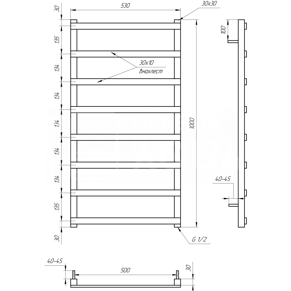 Полотенцесушитель Genesis-Aqua Basis Light 100x53 см
