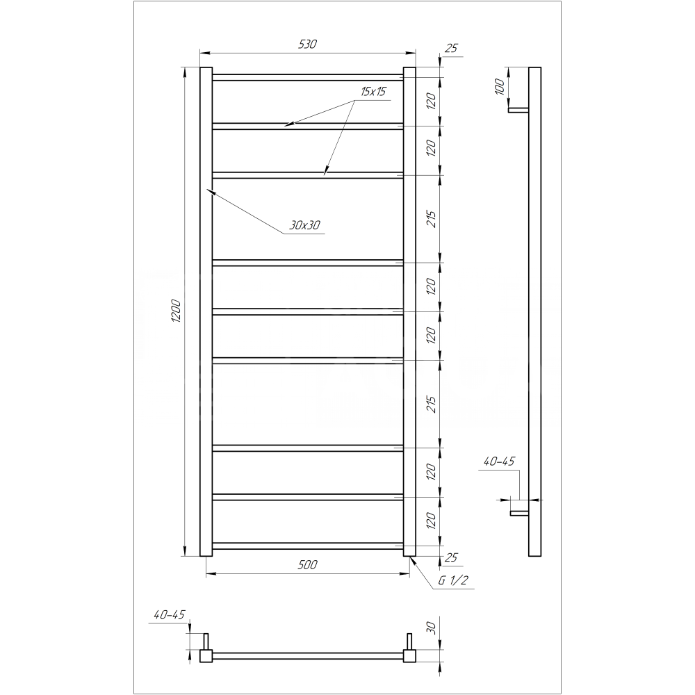 Полотенцесушитель Genesis-Aqua Tristar square 100x53