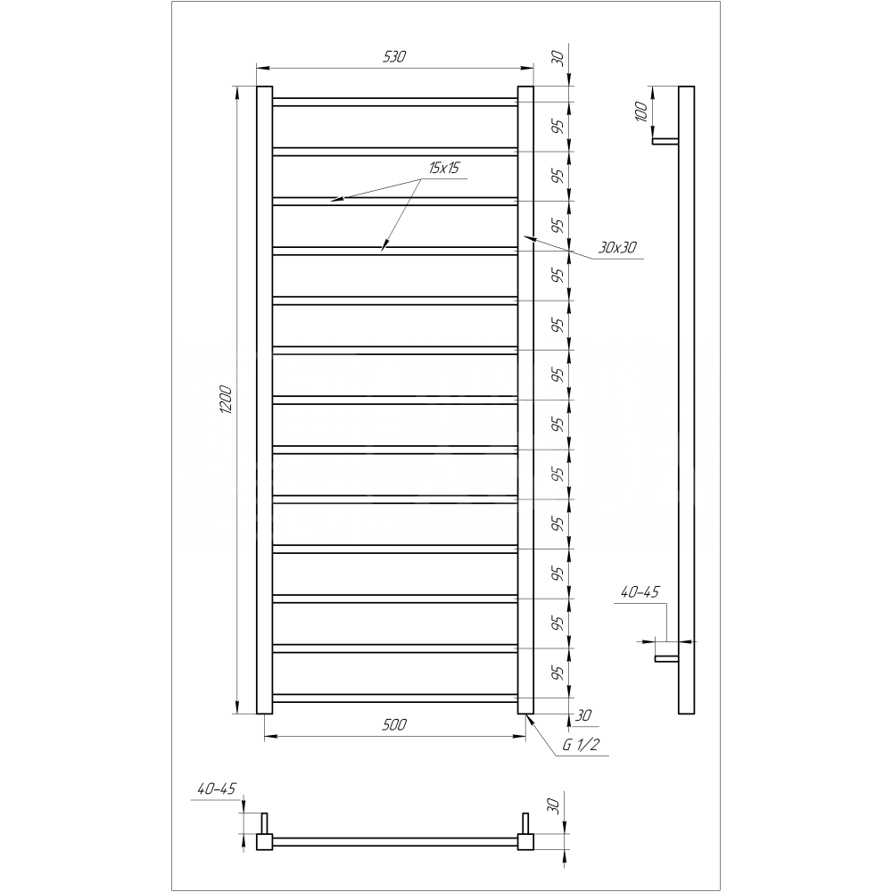 Электрический полотенцесушитель Genesis-Aqua Flat 100x53 см