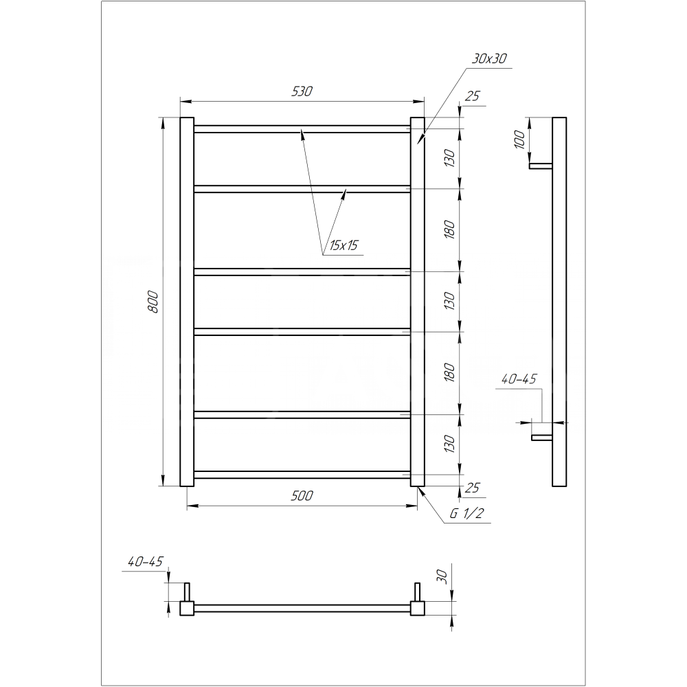 Электрический полотенцесушитель Genesis-Aqua Tristar square 80x53 см