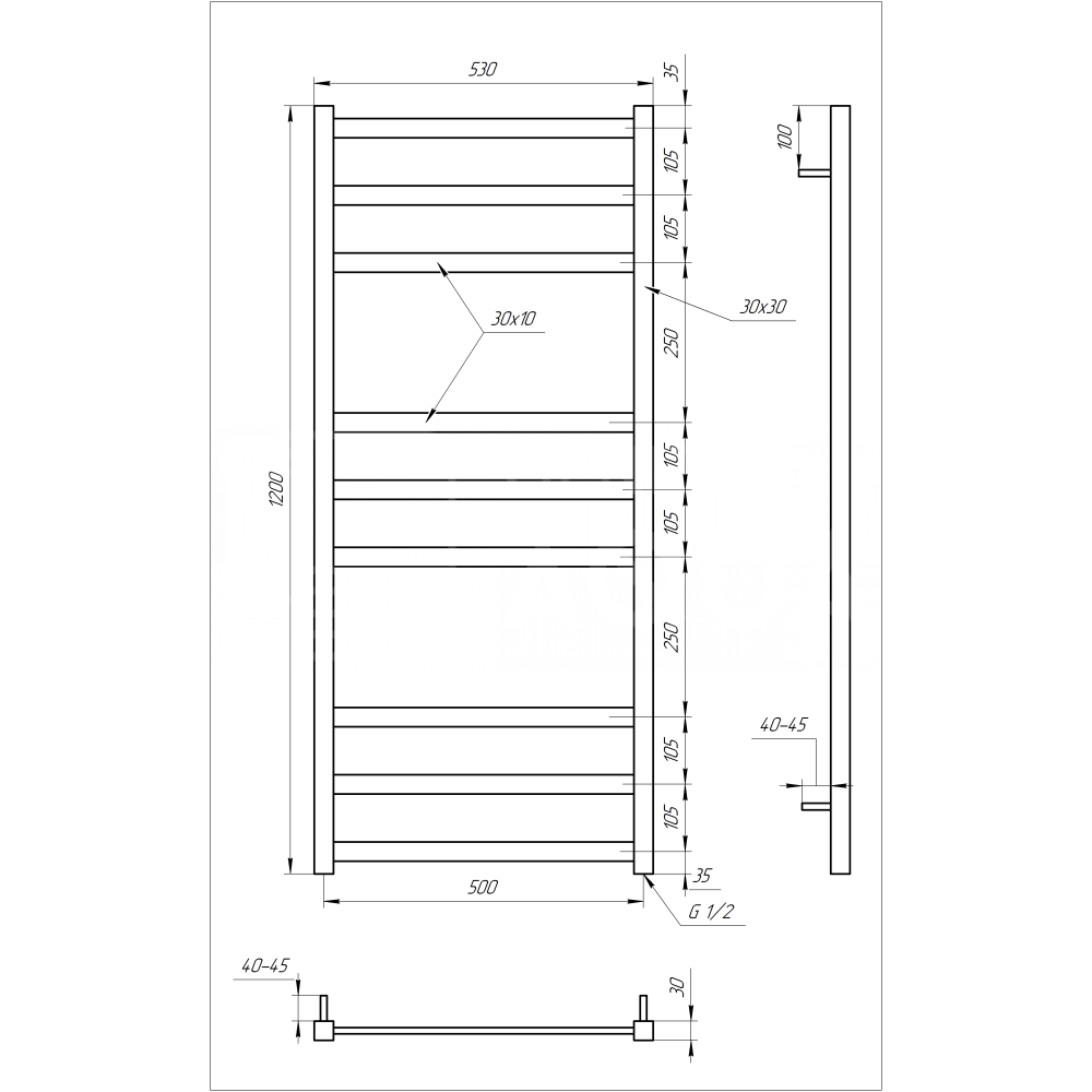 Полотенцесушитель Genesis-Aqua Tristar 100x53 см