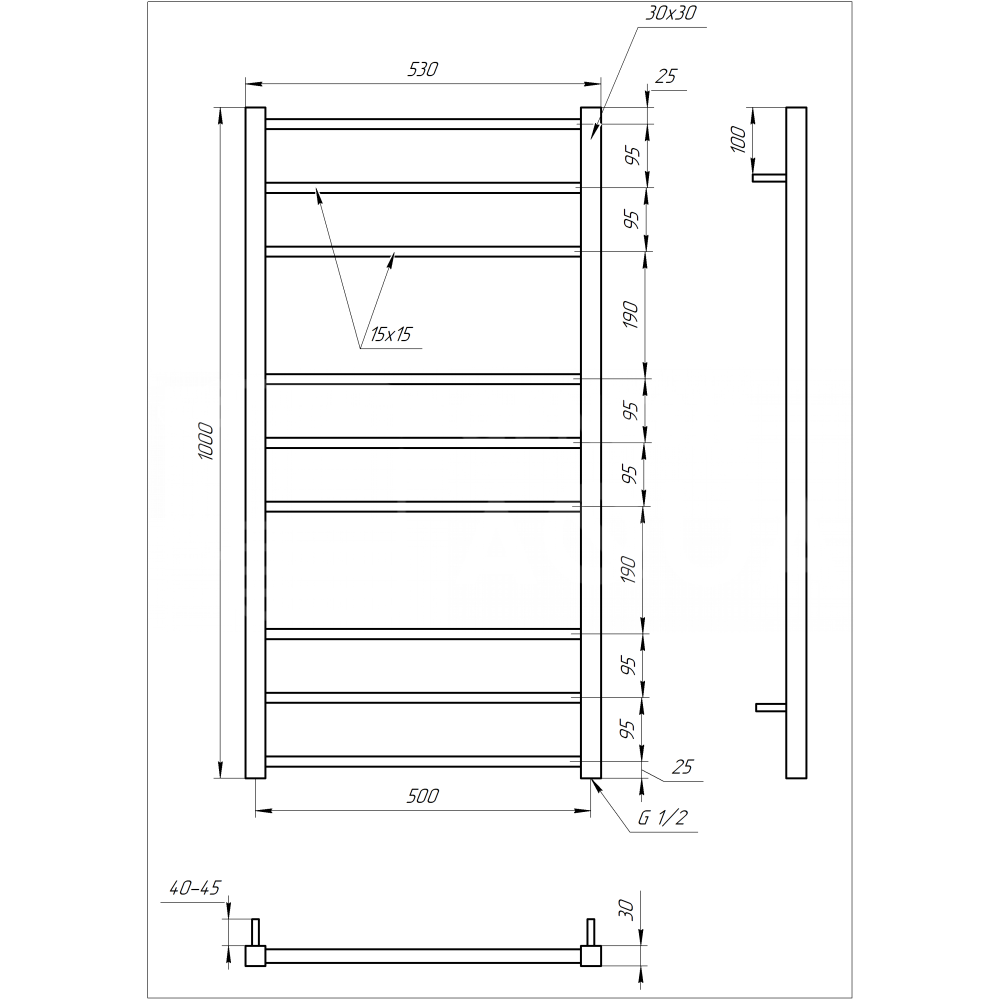 Электрический полотенцесушитель Genesis-Aqua Tristar square 100x53 см
