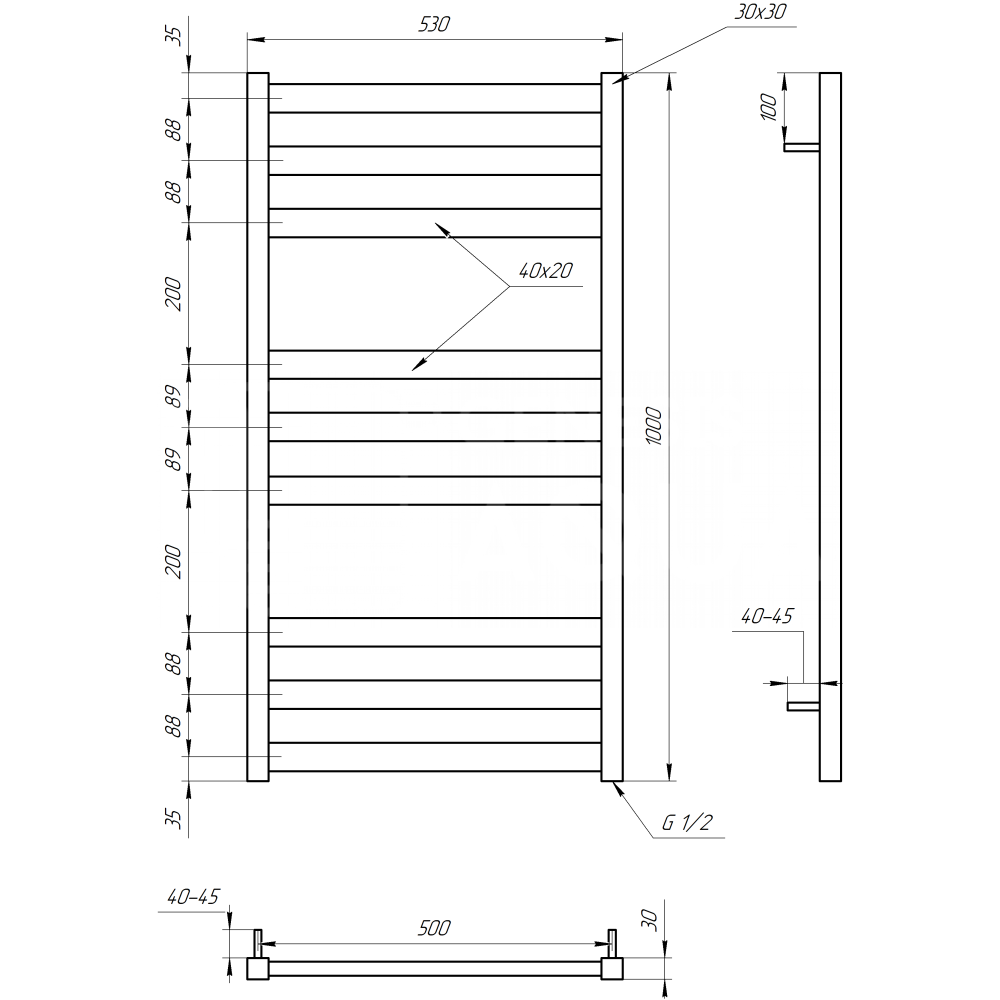 Электрический полотенцесушитель Genesis-Aqua Tristar flat 80x53 см
