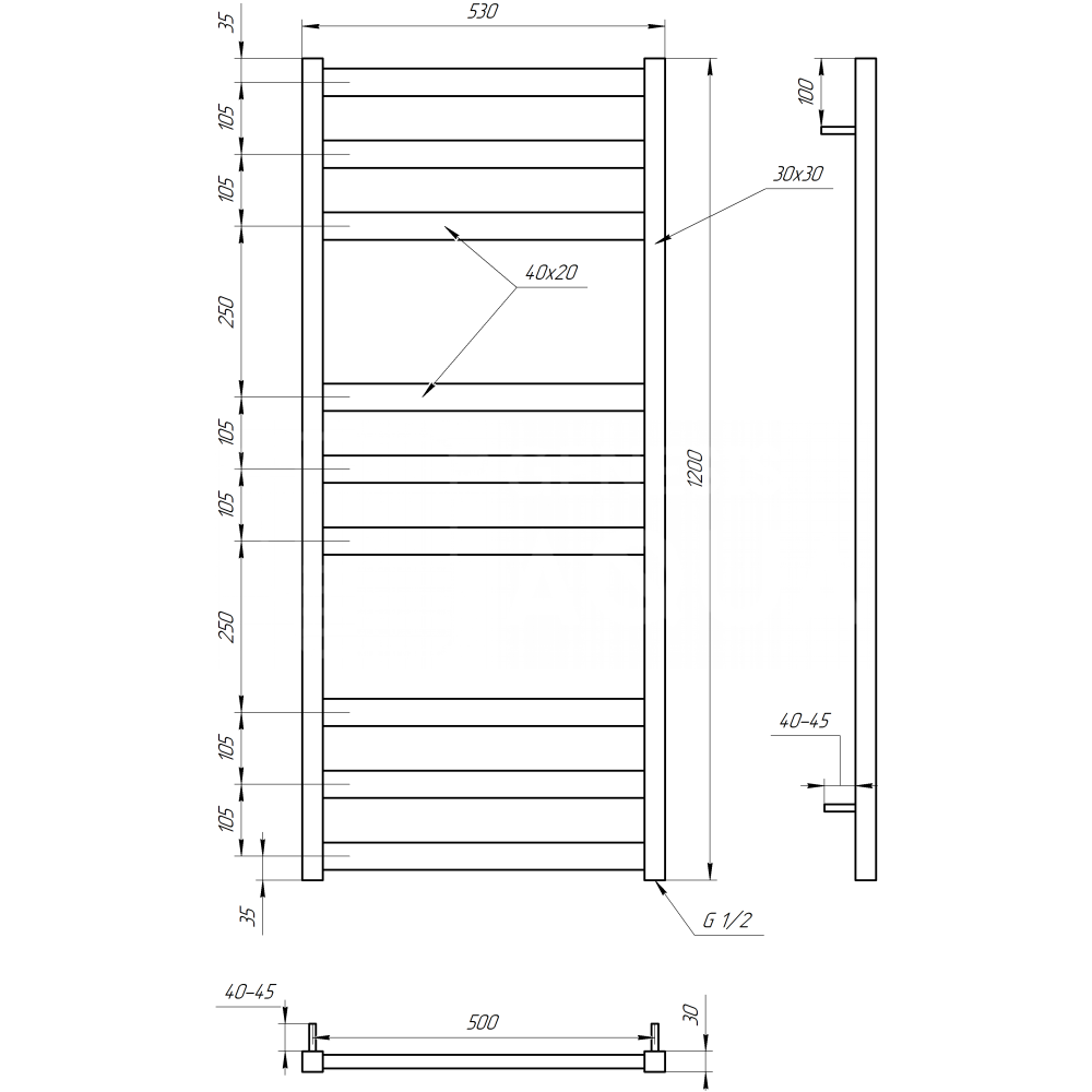 Электрический полотенцесушитель Genesis-Aqua Tristar flat 100x53 см