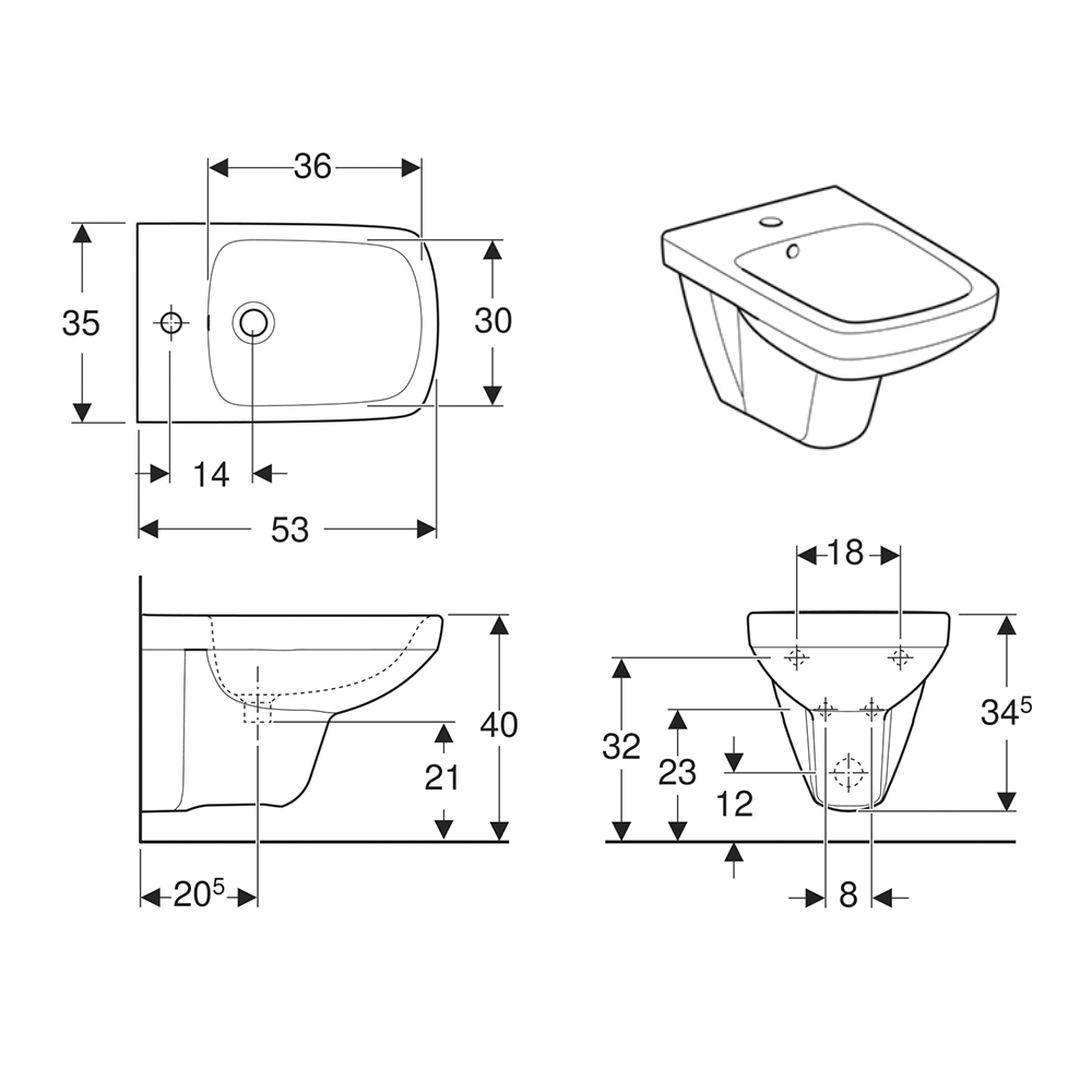 Біде GEBERIT SELNOVA SQUARE 500.271.01.1