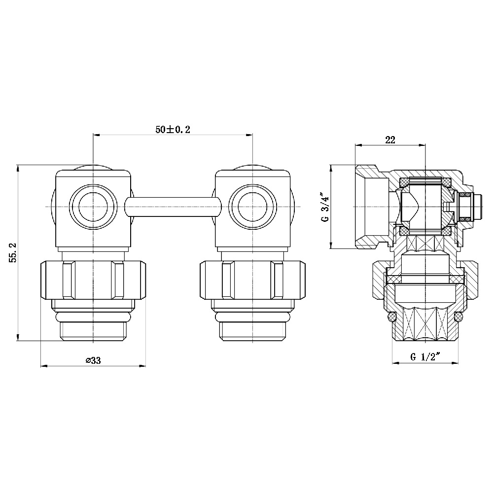 Кран шаровой SD Forte 3/4"х1/2" для радиатора нижний угловой SF250W15