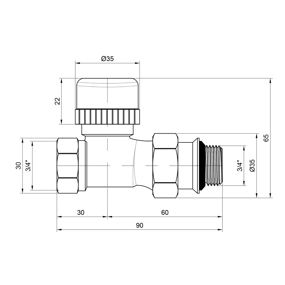 Кран термостатический SD Plus 3/4" ВН с антипротечкой для радиатора прямой SD351W20
