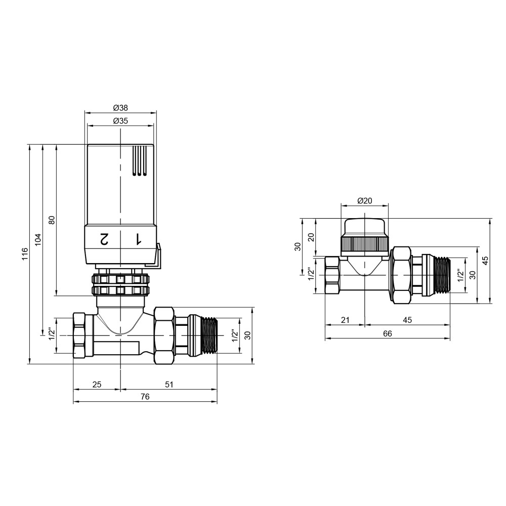 Комплект термостатический SD Plus 1/2" для радиатора прямой SD353W15