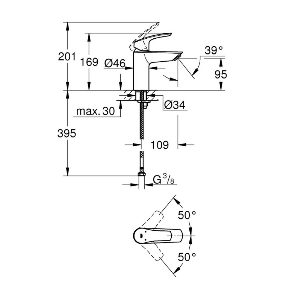 GROHE EUROSMART NEW смеситель для умывальника однорычажный, для умывальника S-Size, хром