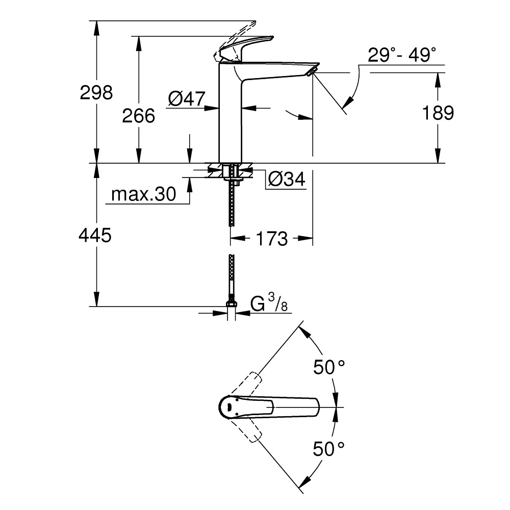 GROHE EUROSMART NEW смеситель для умывальника однорычажный, для умывальника XL-Size, хром
