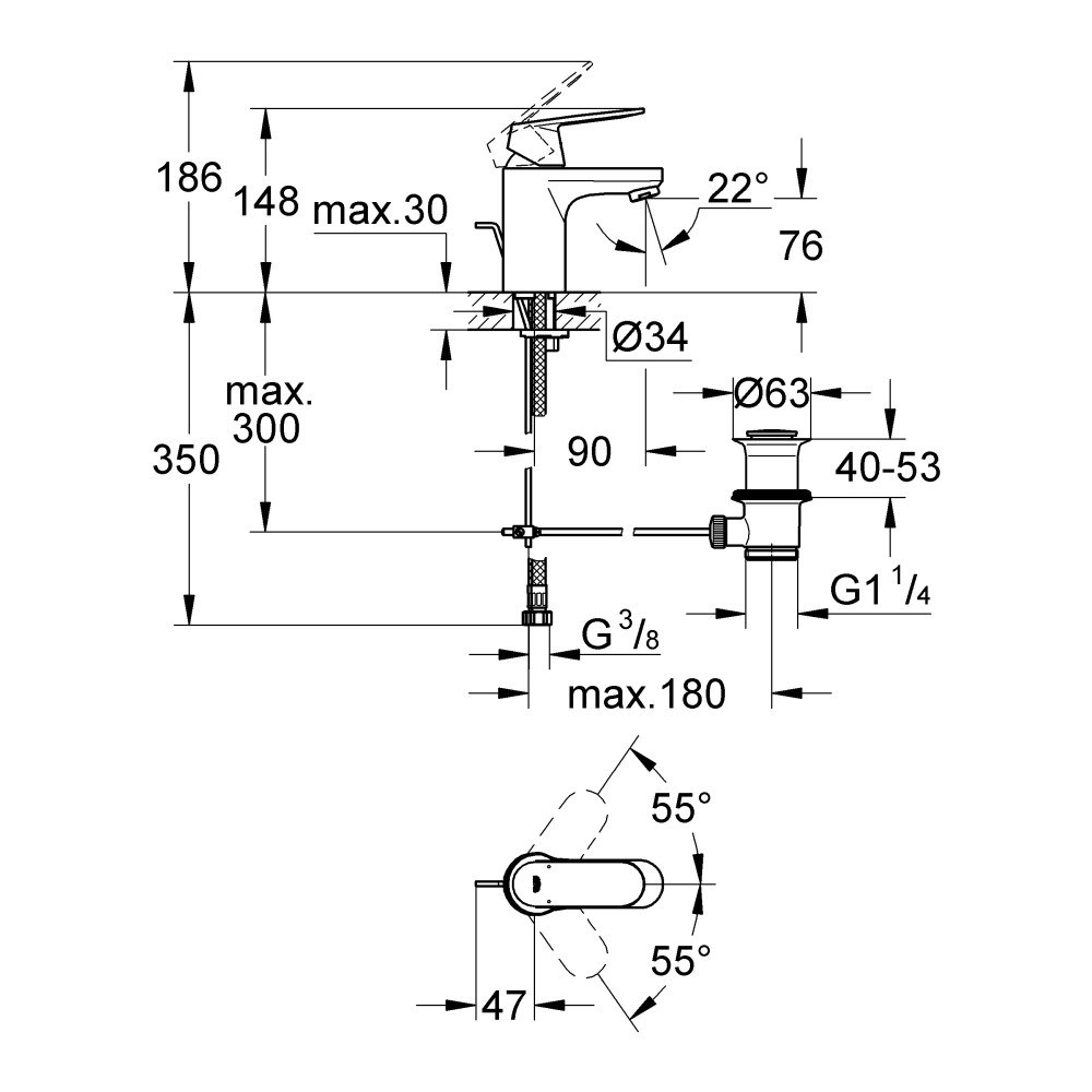 GROHE Eurosmart Cosmopolitan Смеситель для раковины, однорычажный