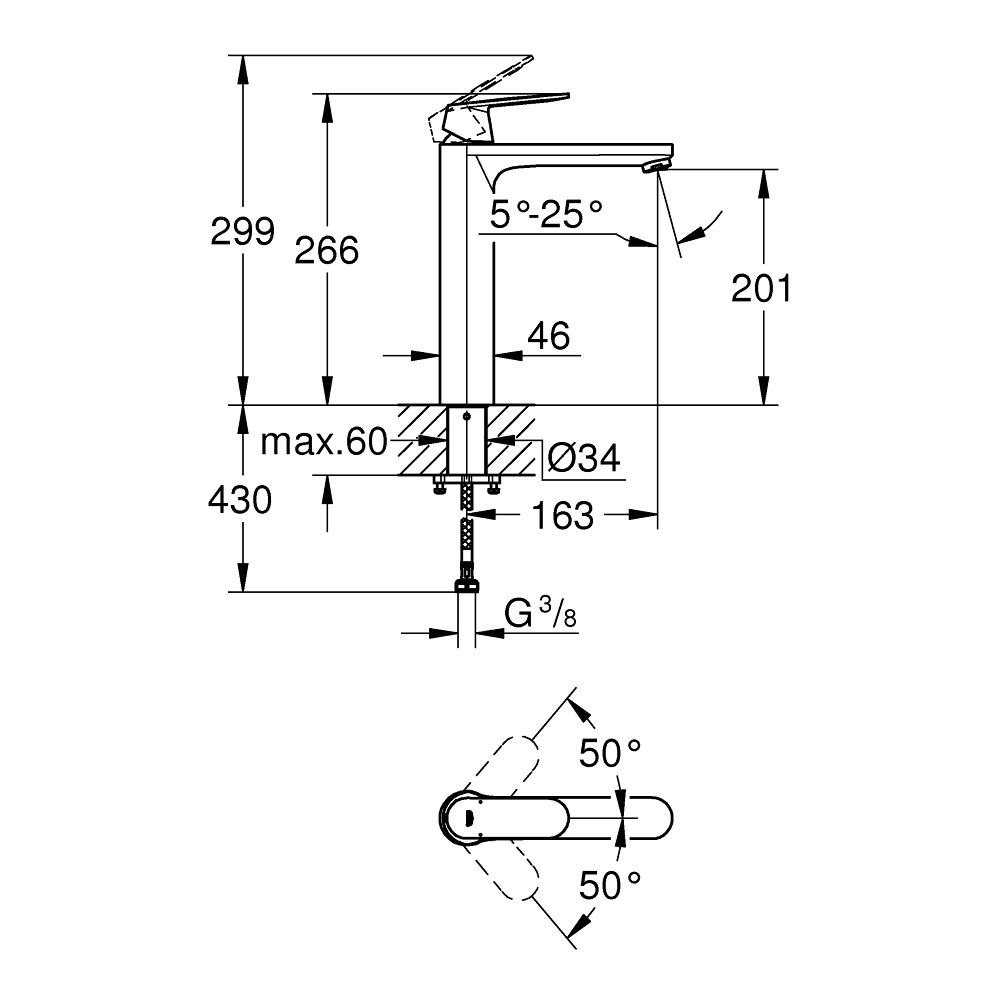 GROHE EUROSMART COSMOPOLITAN смеситель однорычажный для умывальника XL-Size