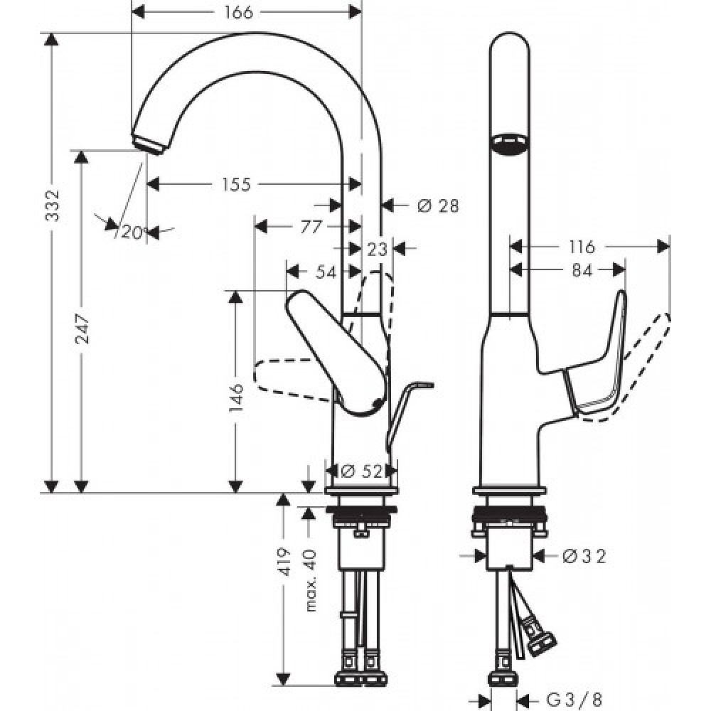 Смеситель hansgrohe Novus для раковины с сливным набором, хром 71126000