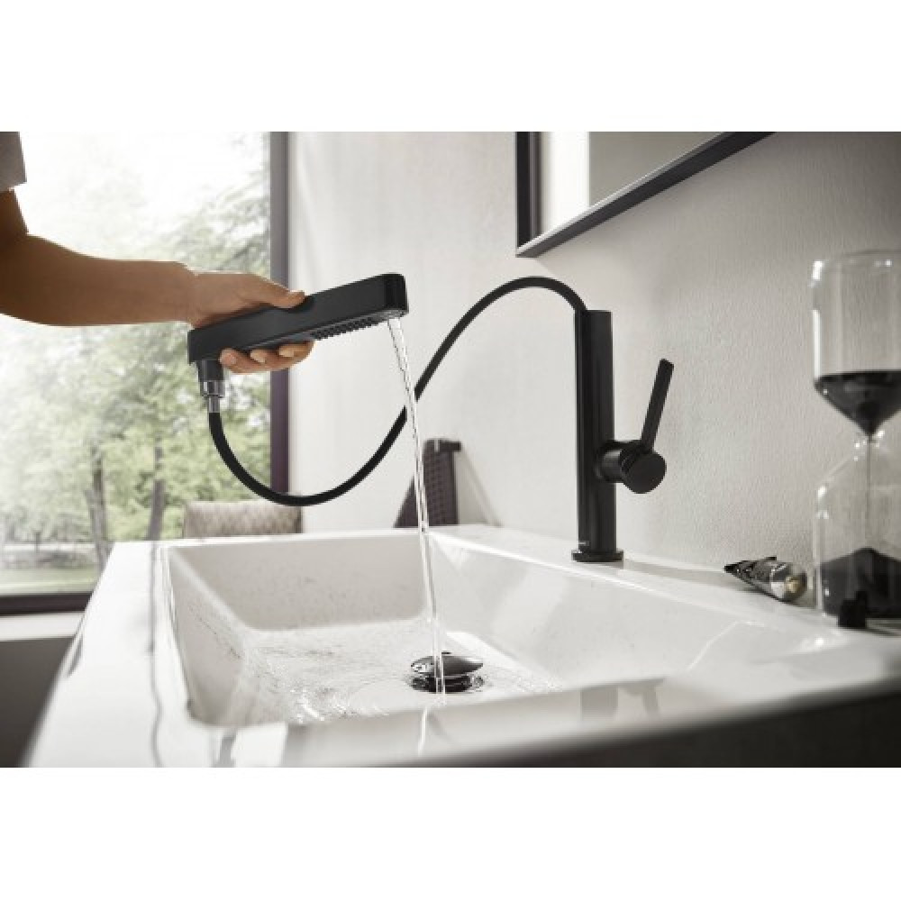 Смеситель hansgrohe Finoris для раковины со сливным гарнитуром, черный матовый 76063670