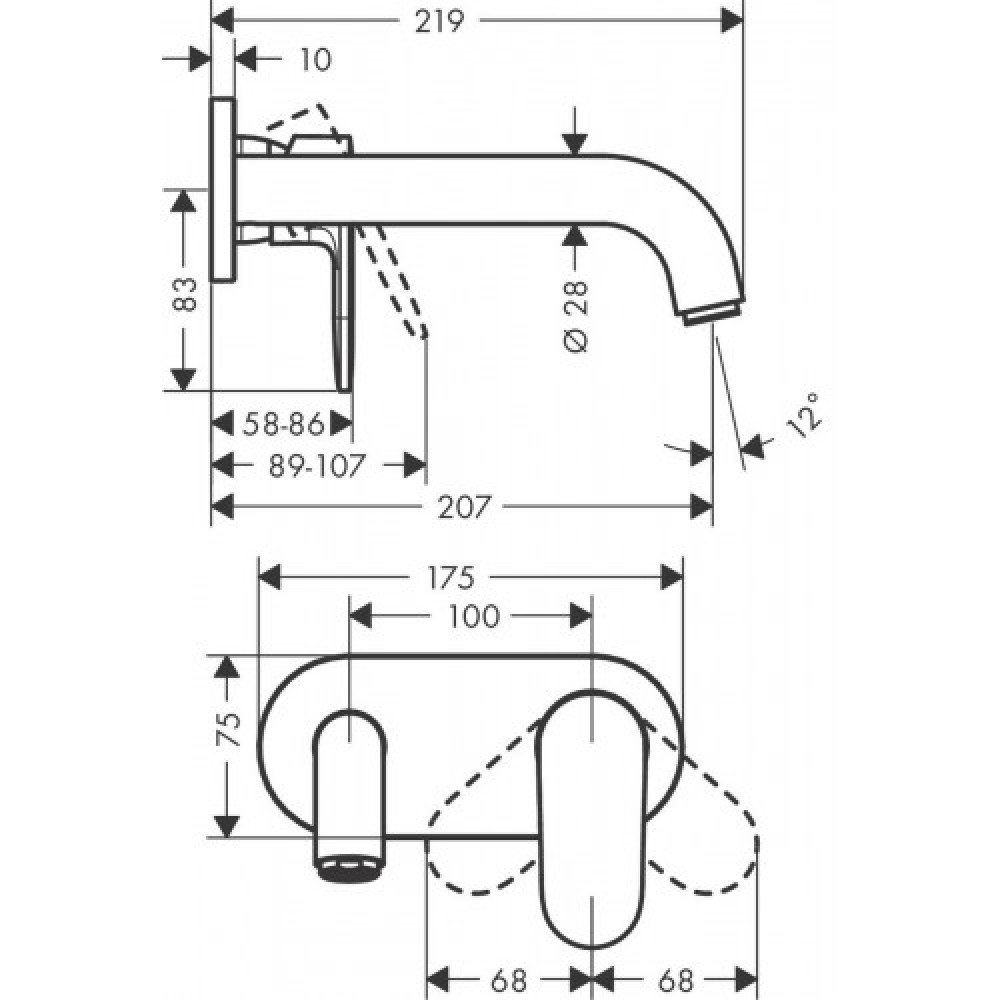 Смеситель hansgrohe Vernis Shape для раковины настенный, черный матовый 71578670
