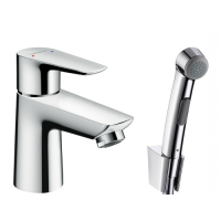 Смеситель hansgrohe Talis E со сливным клапаном Push-Open для раковины с гигиеническим душем, хром 71729000