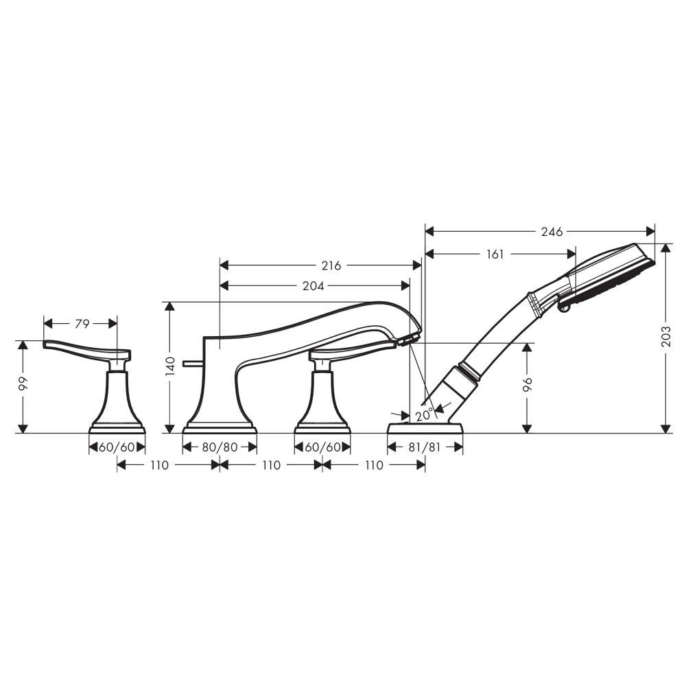 Смеситель для ванны HANSGROHE Metropol Classic 31441090