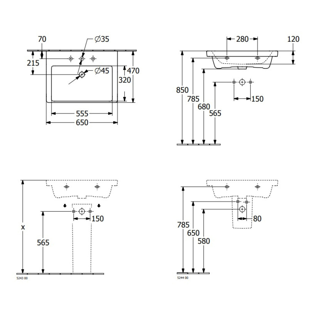 Умывальник VILLEROY & BOCH SUBWAY 3.0 4А706501