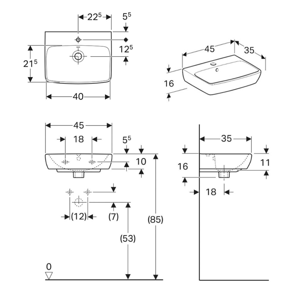 Умывальник GEBERIT SELNOVA SQUARE 500.322.01.1