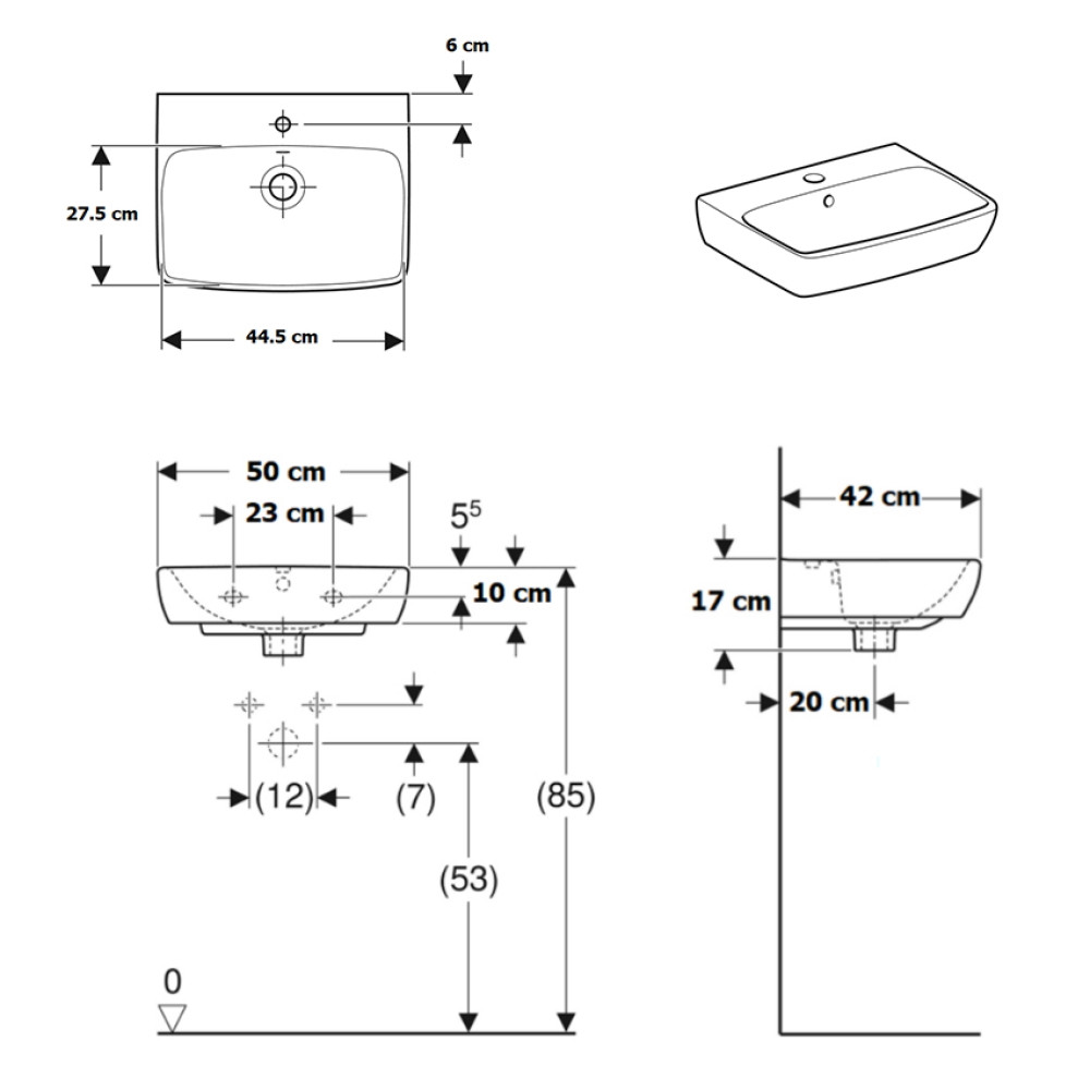 Умывальник GEBERIT SELNOVA SQUARE 500.310.01.1