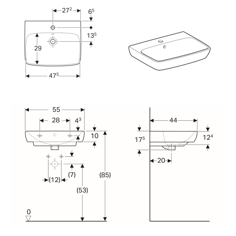 Умывальник GEBERIT SELNOVA SQUARE 500.290.01.1