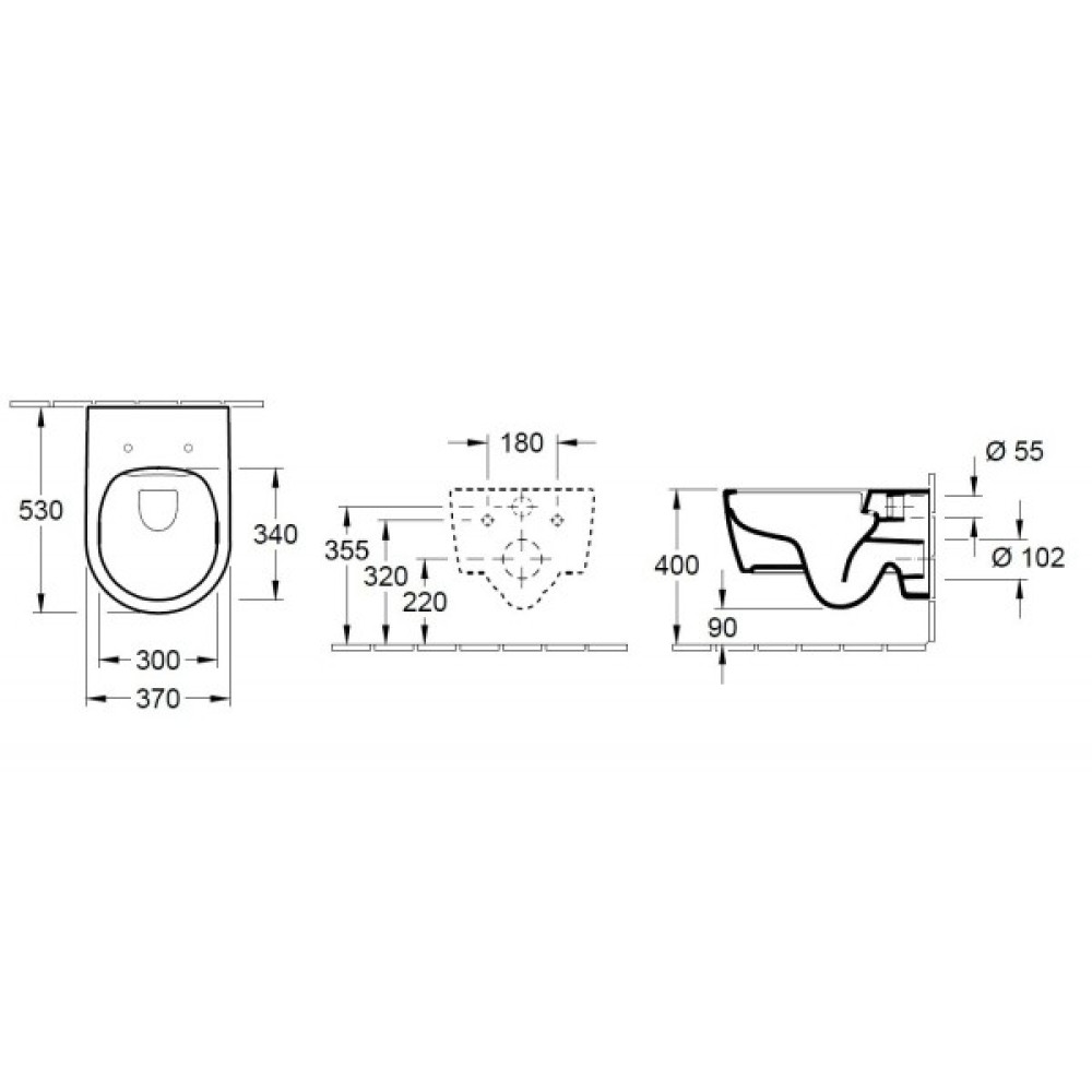 VILLEROY & BOCH AVENTO унитаз 37*53см, Rimless подвесной, гор. выпуск, с сидением, цвет альп. белый