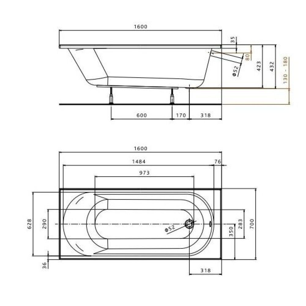 KOLO OPAL PLUS ванна 160*70см прямоугольная, без ножек