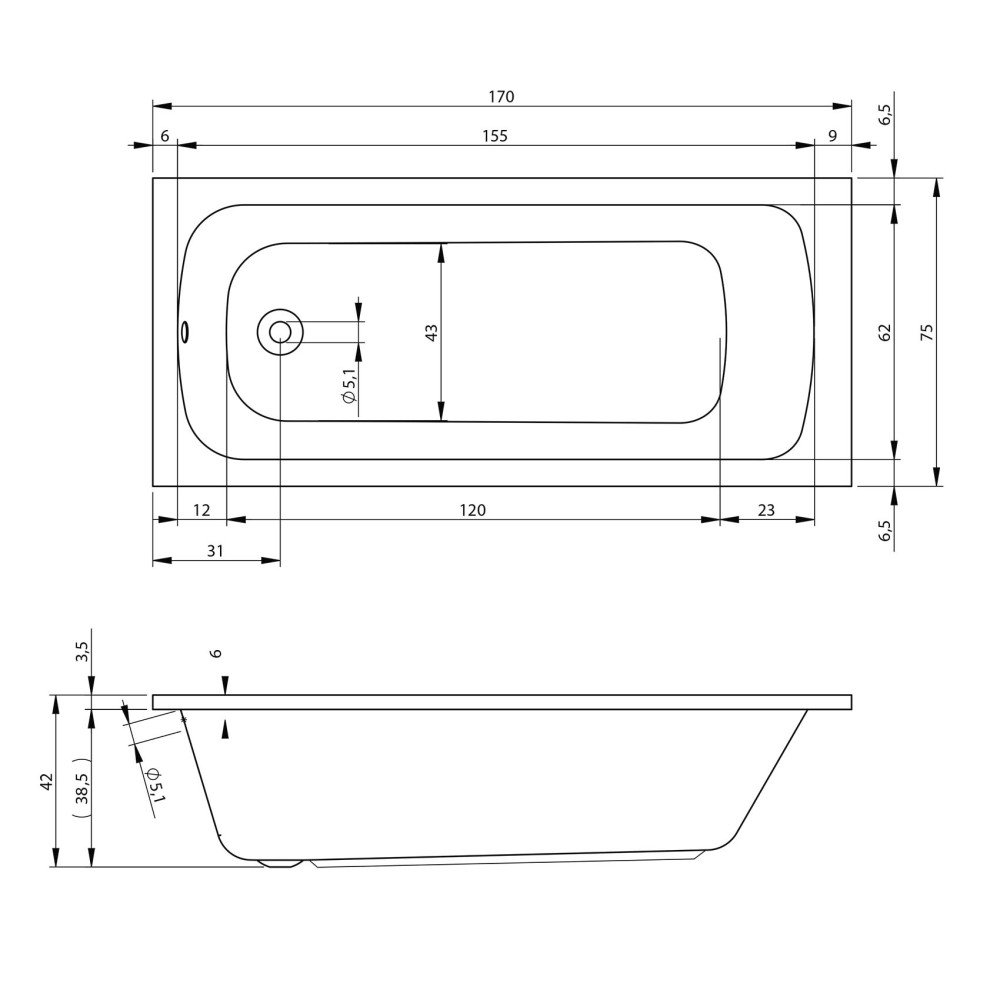 DEVIT 17075123 COMFORT Ванна 170х75, з ніжками